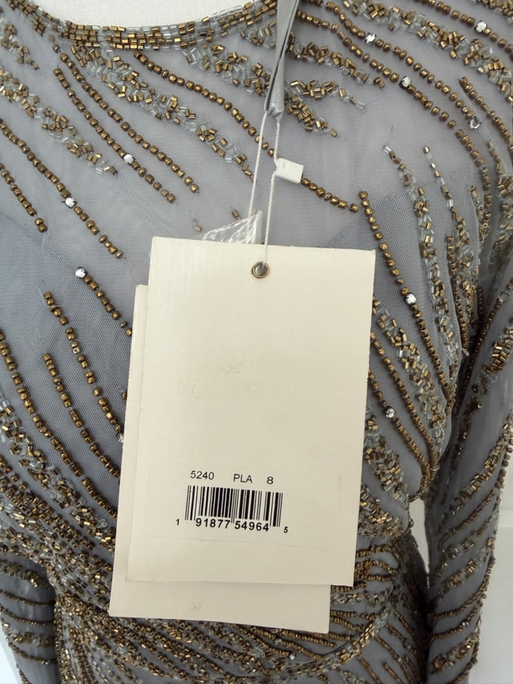 NWT MAC DUGGAL 5240 Evening Beaded Gown, Platinum Long Sleeve sz 8 - Picture 8 of 8